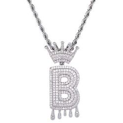 HECHUANG Initial Letter Pendant Necklace Women Simulated Diamond Name Chain Necklace Gold Silver Rope Chain
