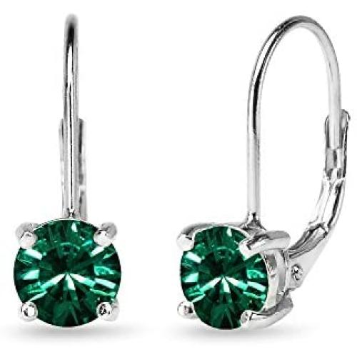 Sterling Silver 6mm Round-cut Classic Leverback Earrings Made with Swarovski Crystals