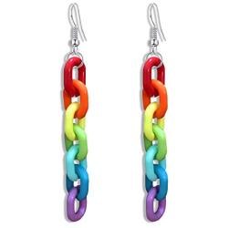 Personality Fashion Women Rainbow Chain Long Colorful Earrings Club Charms Jewelry Accessories