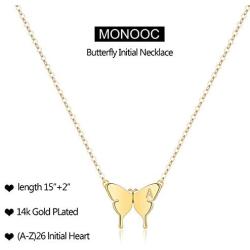 MONOOC Dainty Initial Butterfly Necklace, 14K Gold/Silver/Rose Gold Plated Butterfly Choker Pendant Necklaces Initial Letter Necklace Minimalist Butterfly Charm Necklace Jewelry Gifts for Women Girls