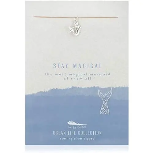 Lucky Feather Ocean Life – Sterling Silver Dipped Mermaid VSCO Necklace for Teen Girls and Young Women