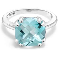 Gem Stone King 925 Sterling Silver Sky Blue Topaz Women Ring (4.65 Ct Cushion Checkerboard, Gemstone Birthstone, Available in size 5, 6, 7, 8, 9)