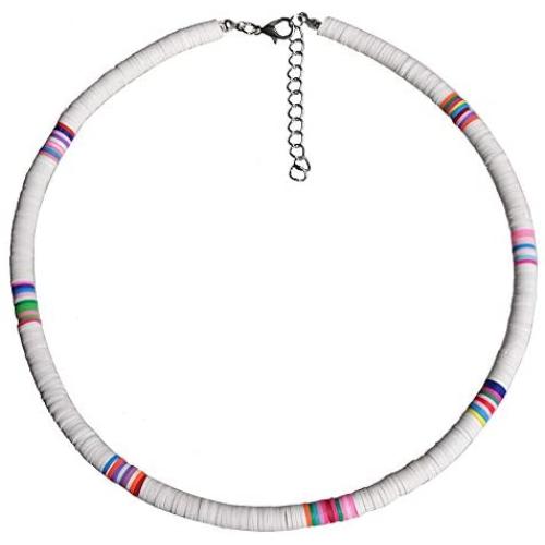 The Woos Surfer Choker Lightweight Soft Polymer Clay Necklace Colorful African Vinyl Disc 6mm Beades Necklace Collar Adjustable Handmade Boho Beach Jewelry for Women Girls