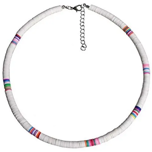 The Woos Surfer Choker Lightweight Soft Polymer Clay Necklace Colorful African Vinyl Disc 6mm Beades Necklace Collar Adjustable Handmade Boho Beach Jewelry for Women Girls