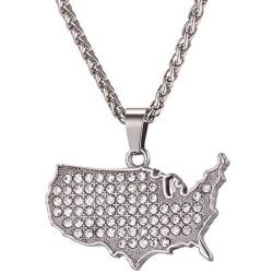 U7 Nation Map Pendant Patriotism Jewelry 18K Gold Plated Necklace Pendant with Adjustable Rolo Chain