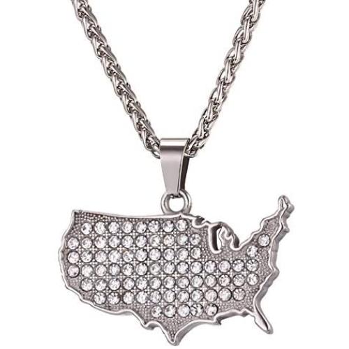 U7 Nation Map Pendant Patriotism Jewelry 18K Gold Plated Necklace Pendant with Adjustable Rolo Chain