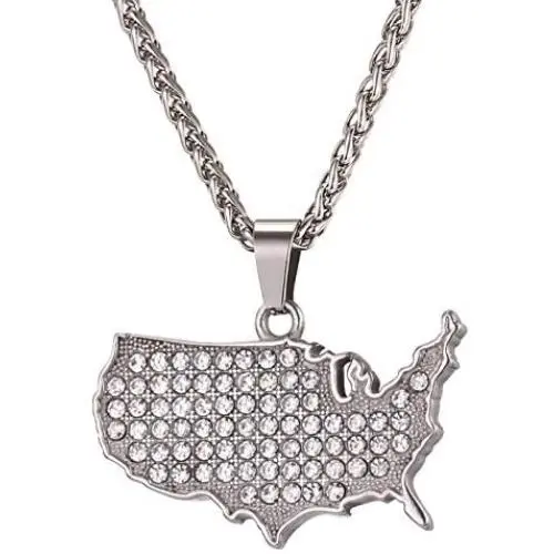 U7 Nation Map Pendant Patriotism Jewelry 18K Gold Plated Necklace Pendant with Adjustable Rolo Chain U7 Nation Map Pendant Patriotism Jewelry 18K Gold Plated Necklace Pendant with Adjustable Rolo Chain