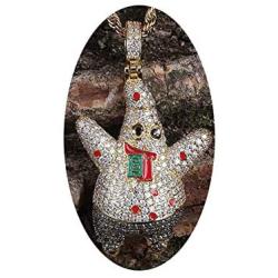 KOSMOLING Ice Out Patrick Star Pendant Micro Pave Bling CZ Stone Necklace for Mens Women Hip Hop Jewelry Gift