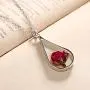 AILUOR Silver Pressed Rose Flower Teardrop Pendant Necklace, Creative Natural Real Dried Flower with Transparent Glass Surface Womens/Girls Fashion Necklace for Wedding Bridesmaid Jewelry