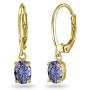 LOVVE Sterling Silver Simulated Tanzanite 7x5mm Oval Dangle Dainty Leverback Earrings, 3 Metal Options