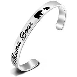 ENSIANTH Mama Bear Bracelet Hand Stamped Cuff Bracelet Mothers Day Jewelry Gift for Wife Family