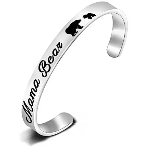 ENSIANTH Mama Bear Bracelet Hand Stamped Cuff Bracelet Mothers Day Jewelry Gift for Wife Family ENSIANTH Mama Bear Bracelet Hand Stamped Cuff Bracelet Mothers Day Jewelry Gift for Wife Family