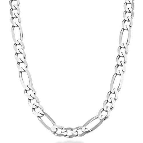 Miabella 925 Sterling Silver Italian 11mm Solid Diamond-Cut Figaro Link Chain Necklace for Men, 18, 20, 22, 24, 26, 30 inch