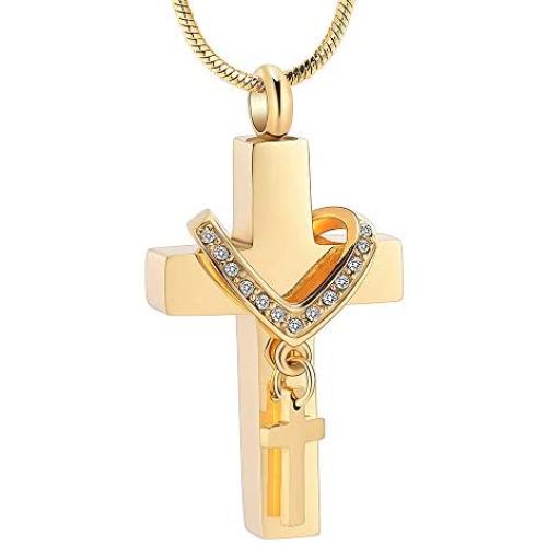 Cremation Jewelry for Ashes - Cremation Necklace Cross Urn Pendant Necklace Double Cross Religious Ashes Necklace Memorial Locket for Loved One Ashes Keepsake Pendant Funeral Urn