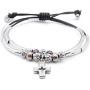 Lizzy James Faith 2 Strand Adjustable Black Leather Silver Plated Charm Bracelet w Silver Cross Charm