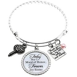 Maid of Honor Gift, Bridesmaid Gift Always my Sister Bangle, Today My Maid of Honor/Marton of Honor Forever My Sister Gift Wedding Adjustable Bracelet