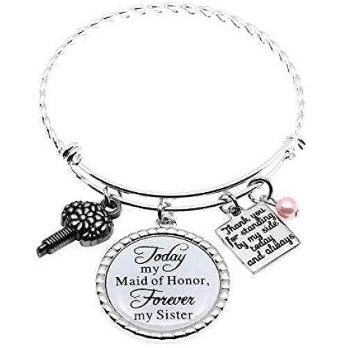 Maid of Honor Gift, Bridesmaid Gift Always my Sister Bangle, Today My Maid of Honor/Marton of Honor Forever My Sister Gift Wedding Adjustable Bracelet