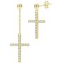 Fansilver S925 Sterling Silver Cross Dangle Drop Stud Earrings 14K Gold Plated Pendant Chain Earrings For Women Men Cubic Zirconia Cross Earrings Punk Jewelry