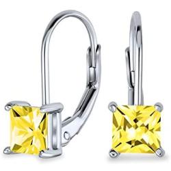 Bridal 1CT Brilliant Princess Cut Solitaire Square AAA CZ Leverback Drop Earrings For Women Sterling Silver More Colors