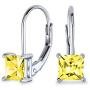 Bridal 1CT Brilliant Princess Cut Solitaire Square AAA CZ Leverback Drop Earrings For Women Sterling Silver More Colors