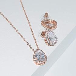 UDORA CZ Tearsdrop Earrings Necklace Jewelry Set for Bridal Bridesmaids