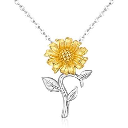 Sunflower Necklace You Are My Sunshine S925 Sterling Silver 14K Gold Plated Wedding Jewelry for Her Mom Friends Women