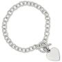 Sterling Silver Flat back Engravable Toggle Closure Polished Heart Charm Bracelet - Length Options: 7.5 8.5