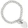 Sterling Silver Flat back Engravable Toggle Closure Polished Heart Charm Bracelet - Length Options: 7.5 8.5