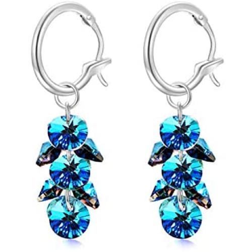Sterling Silver Hoop Earrings for Women with Swarovski Crystals Tassel, Removable Dangle Earring Jewelry Gift