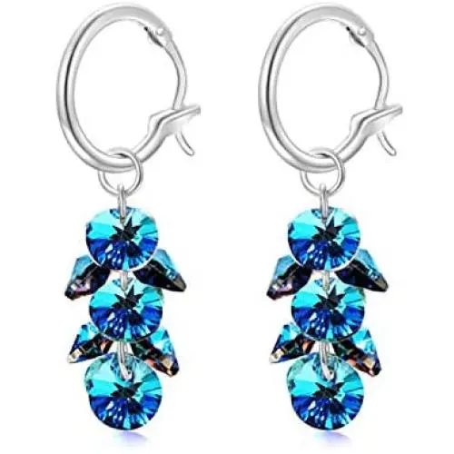 Sterling Silver Hoop Earrings for Women with Swarovski Crystals Tassel, Removable Dangle Earring Jewelry Gift Sterling Silver Hoop Earrings for Women with Swarovski Crystals Tassel, Removable Dangle Earring Jewelry Gift