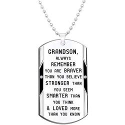 Grandson Inspirational Jewelry Necklace Gift- Always Remember You are Braver Stronger Smarter