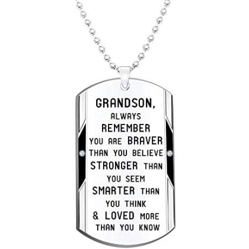 Grandson Inspirational Jewelry Necklace Gift- Always Remember You are Braver Stronger Smarter