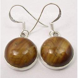 SilverStarJewel Tigers Eye Earrings 1.3'' Sterling Silver Ladies Stone