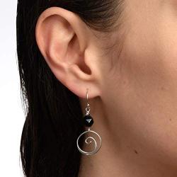 Natural Black Onyx on a nature inspired 925 Sterling Silver Round Frame Dangle Drop Earrings