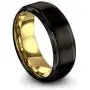 Midnight Rose Collection Tungsten Wedding Band Ring 8mm for Men Women 18k Rose Yellow Gold Plated Step Bevel Edge Black Brushed Polished
