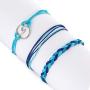 Handmade Braided Wax Rope Adjustable Strand Wrap Bracelet Set Waterproof Wave Shell Charm Stretch Knot String Thread Bracelets Friendship Jewelry (C)