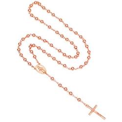 JOYT Jewelry New Catholic 6mm Beads Sterling Rose Gold Plated Long Rosary Necklace