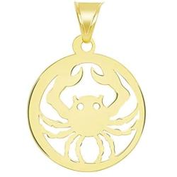Solid 14k Yellow Gold Dainty Round Cancer Zodiac Sign Crab Disc Pendant
