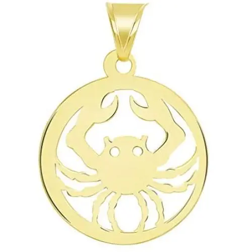 Solid 14k Yellow Gold Dainty Round Cancer Zodiac Sign Crab Disc Pendant Solid 14k Yellow Gold Dainty Round Cancer Zodiac Sign Crab Disc Pendant