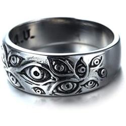 Punk Stainless Steel Evil Eye Ring Retro Silver Eyes of God Rings Antique Band Vintage Gothic Cool Jewelry for Men Women