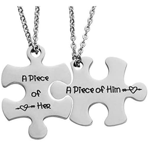 Phoenix Angela Couple Necklace Keychain BFF 2 Puzzle Jigsaw Pendant for Girls Boys Wedding Gifts Jewelry Valentines Day Birthday Gift Anniversary for Boyfriend Girlfr