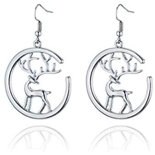 Cute Silver Christmas Reindeer Piercing Dangle Earrings, Holiday Party Drop Earrings, Christmas Gift Idea, Thanksgiving Themed Earrings, Cute Christmas Costume Jewelry for Women Girls