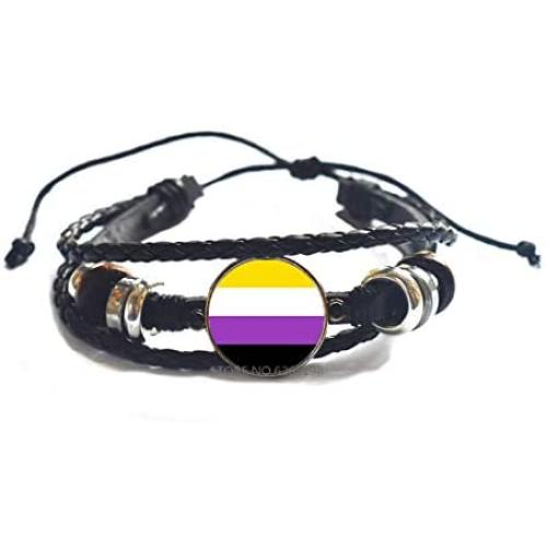 Non-Binary Pride Flag Bracelet,Glass Dome Bangle, LGBT Gift, Gay Pride Cabochon Charm Jewelry,Minimalist Bracelet,Dainty Bracelet,N191