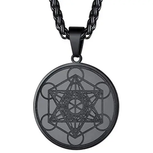 FaithHeart Metatrons Cube Necklace, Stainless Steel or 18K Gold Plated Sacred Geometric Metatron Pendant with 22 Inches Chain Jewelry for Men Spiritual Protection Medal