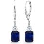 Gem Stone King 925 Sterling Silver Blue Simulated Sapphire Womens Earrings, 5.40 Cttw, Emerald Cut 9X7MM