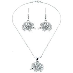 Lola Bella Gifts Crystal Hedgehog Necklace and Earrings Set with Gift Box
