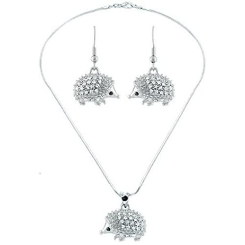 Lola Bella Gifts Crystal Hedgehog Necklace and Earrings Set with Gift Box