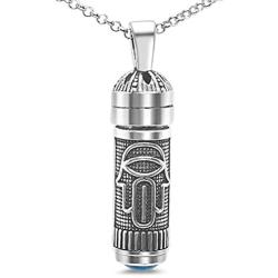 Mezuzah Necklace 925 Sterling Silver Hamsa Hand Amulet for Men and Women With a Turquoise Gemstone
