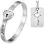 OIDEA His Hers Love Heart Key Lock Macthing Bangle Bracelet Tag Pendat Necklace for Valentines Day Gifts,Silver,Roseold