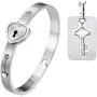 OIDEA His Hers Love Heart Key Lock Macthing Bangle Bracelet Tag Pendat Necklace for Valentines Day Gifts,Silver,Roseold